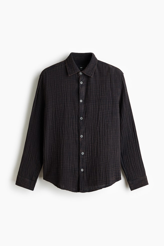 Regular-Fit Cotton Muslin Shirt - Black/Dark dusty purple - 1