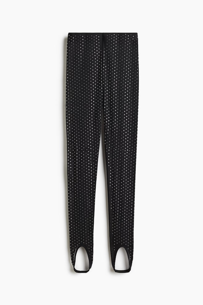 Rhinestone-embellished stirrup leggings - Black - 1
