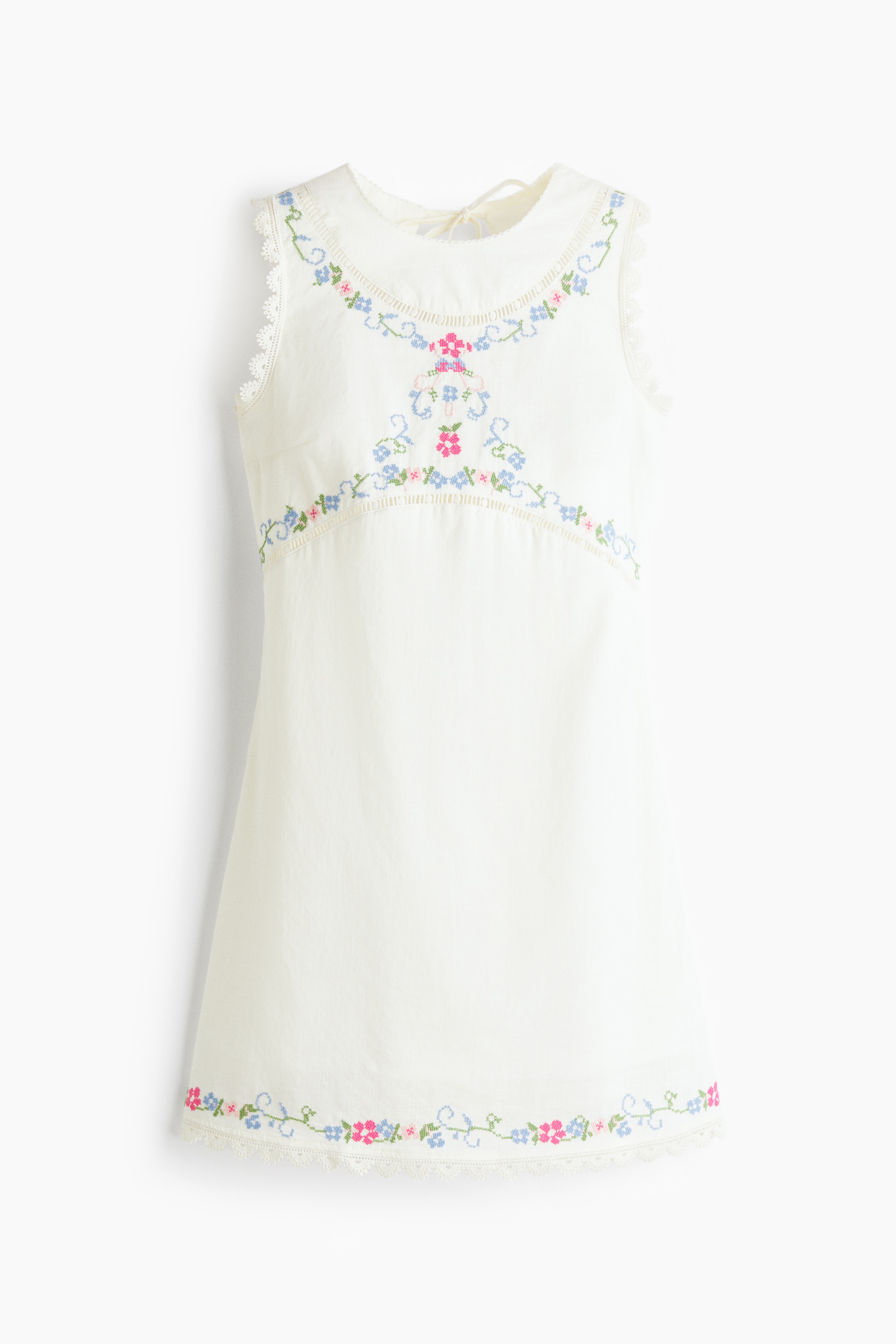 Embroidered open-back dress - Ivory/Floral