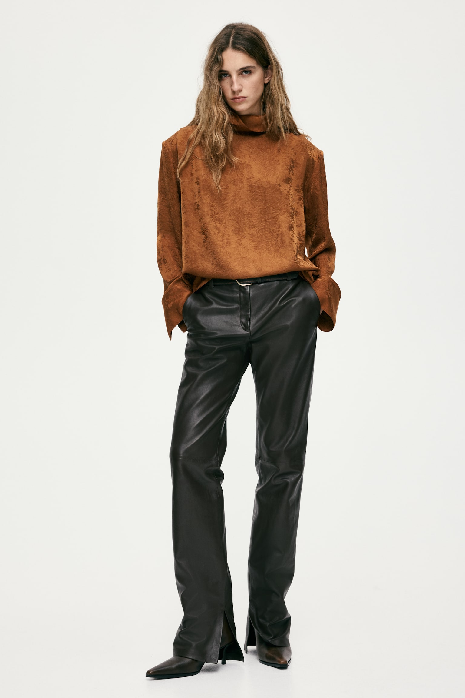 Shoulder-pad blouse - ラストブラウン - 3