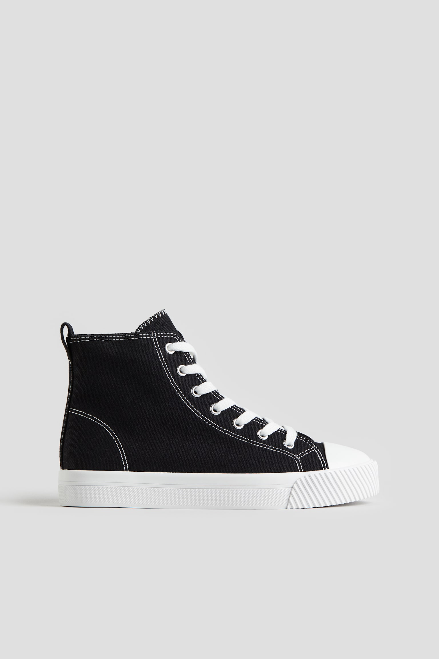 Cotton Canvas Hi Top Sneakers - Black - 3