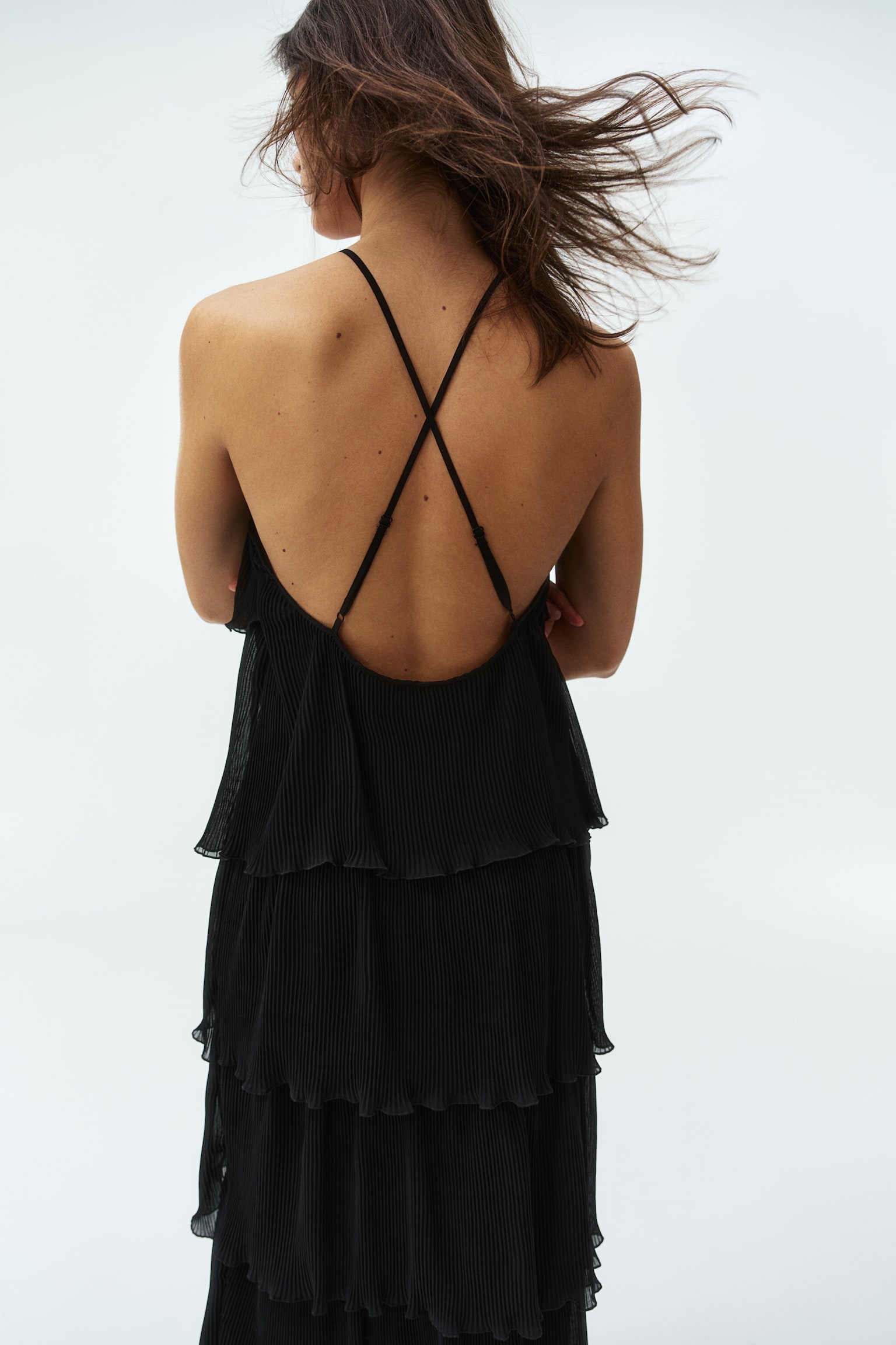 Tiered plissé dress - Black - 6