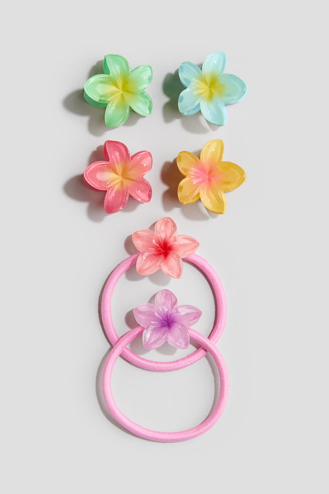 Conjunto de 6 acessórios para o cabelo - Verde/Rosa/Laranja - 1