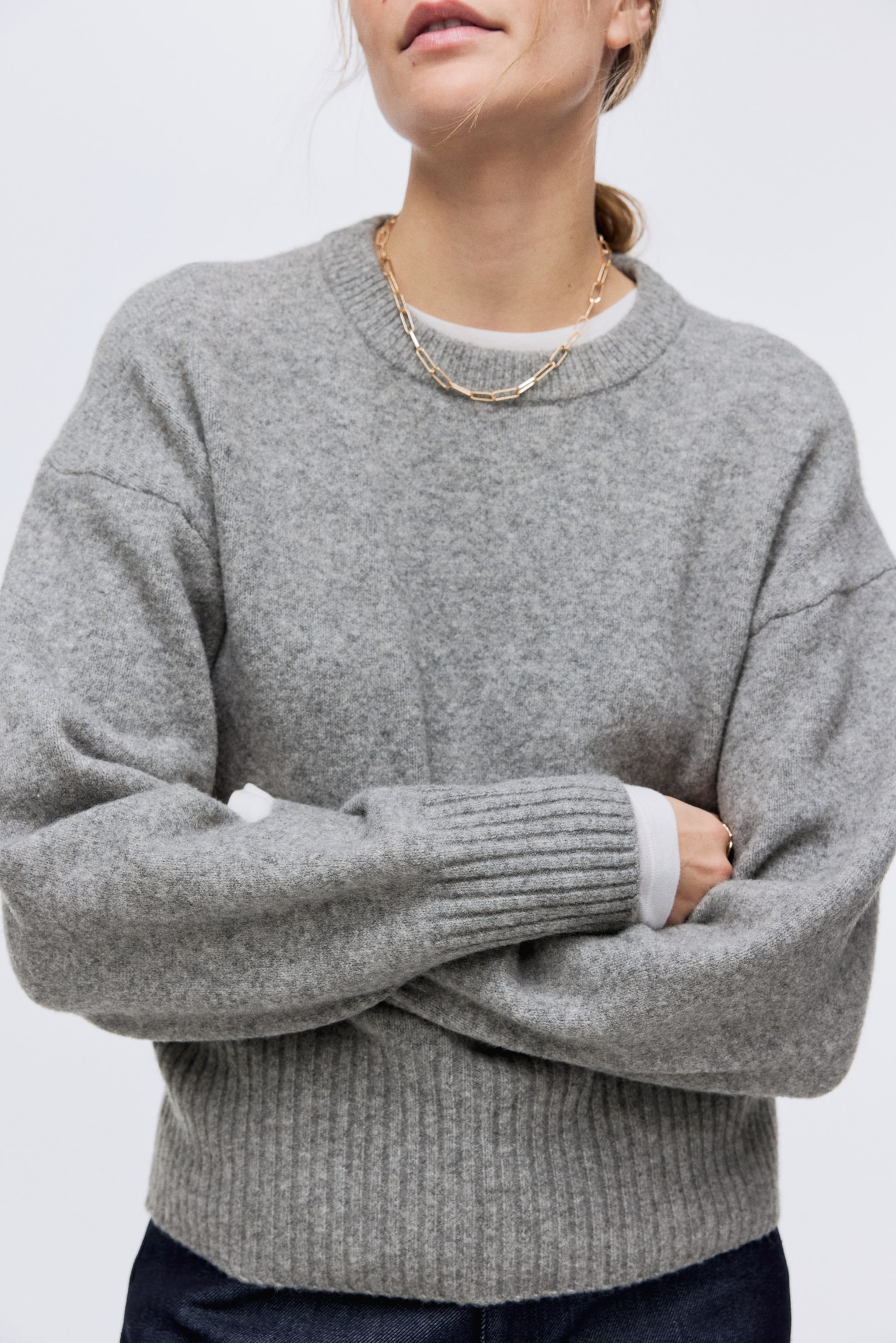 Oversized jumper - Grey marl/Light blue/Cream/Dark beige - 6