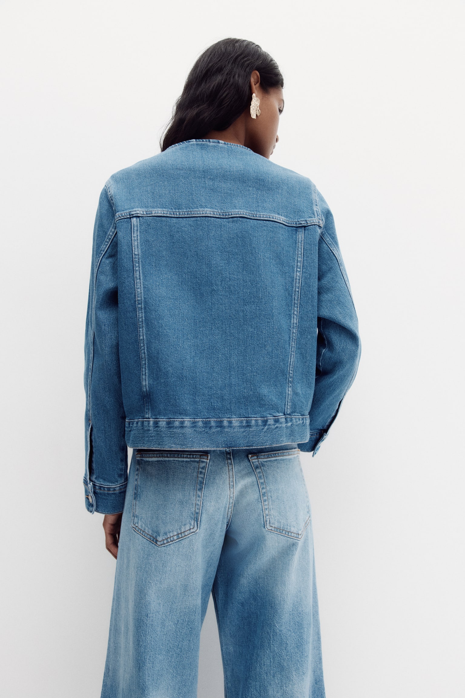 Collarless trucker jacket - Denim blue - 3