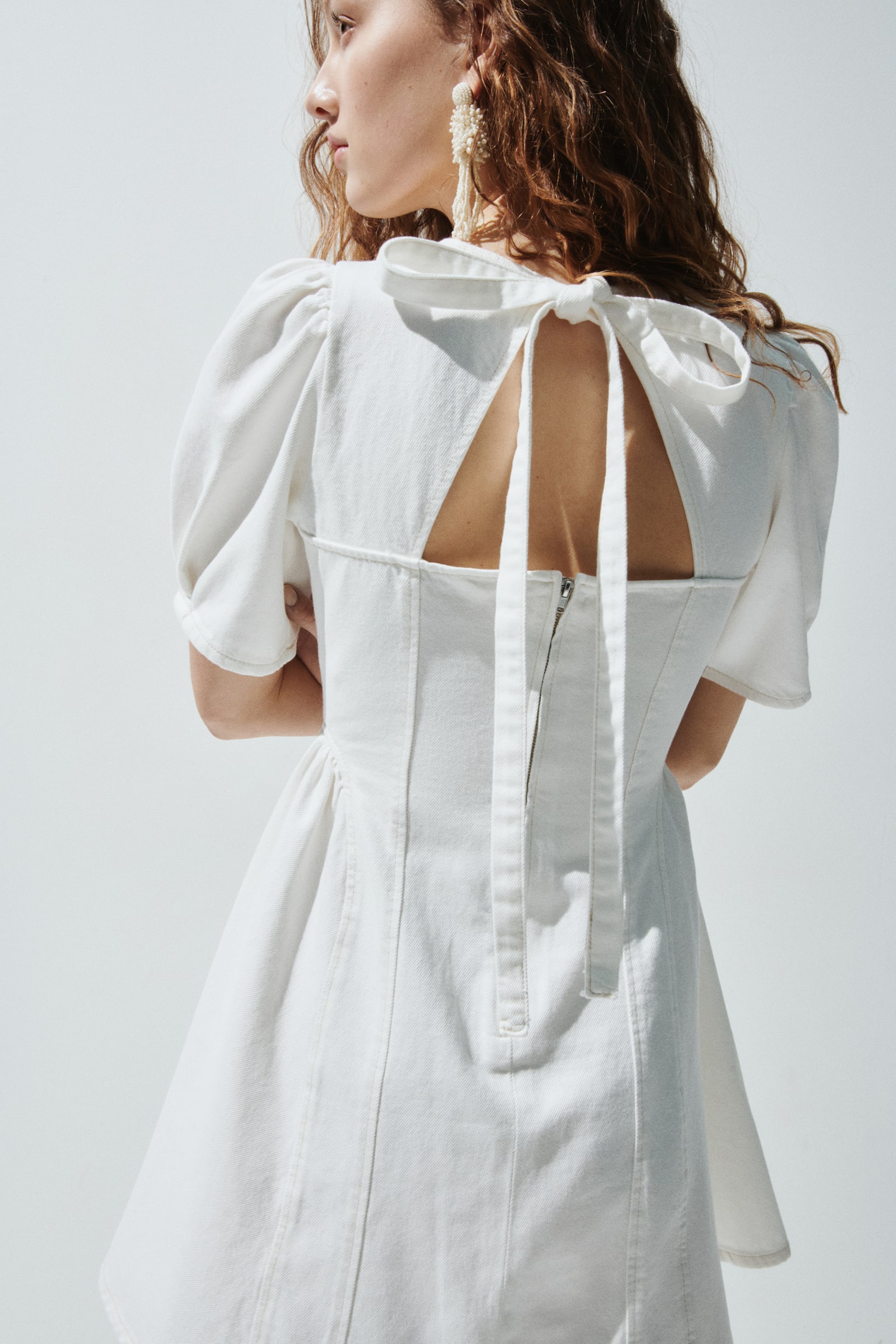 Εβαζέ τζιν φόρεμα - Κρεμ/Μπλε denim - 7