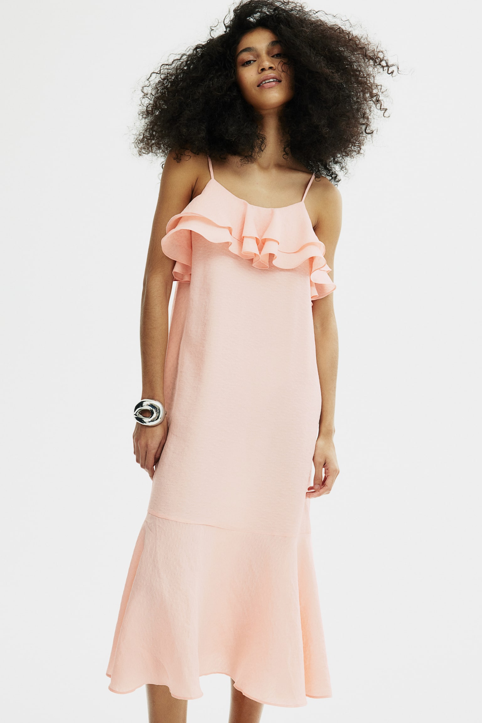 Flounce Top Strappy Dress - Light pink - 1