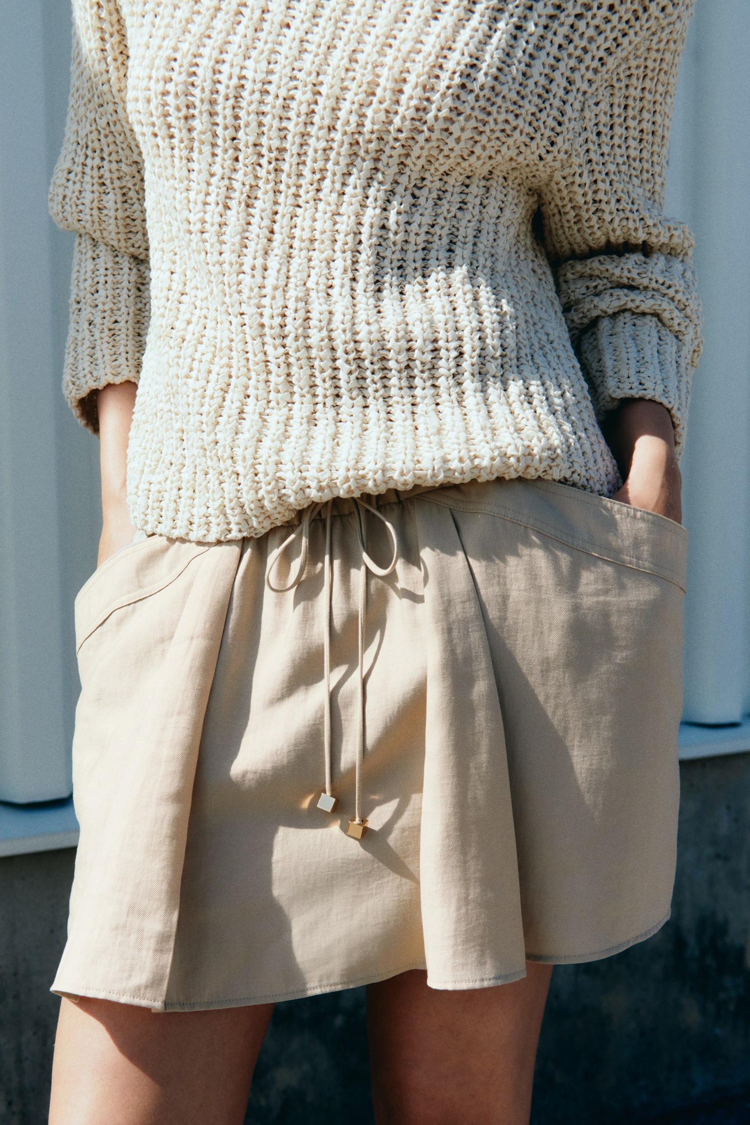 Lyocell-blend drawstring skirt - Beige - 1