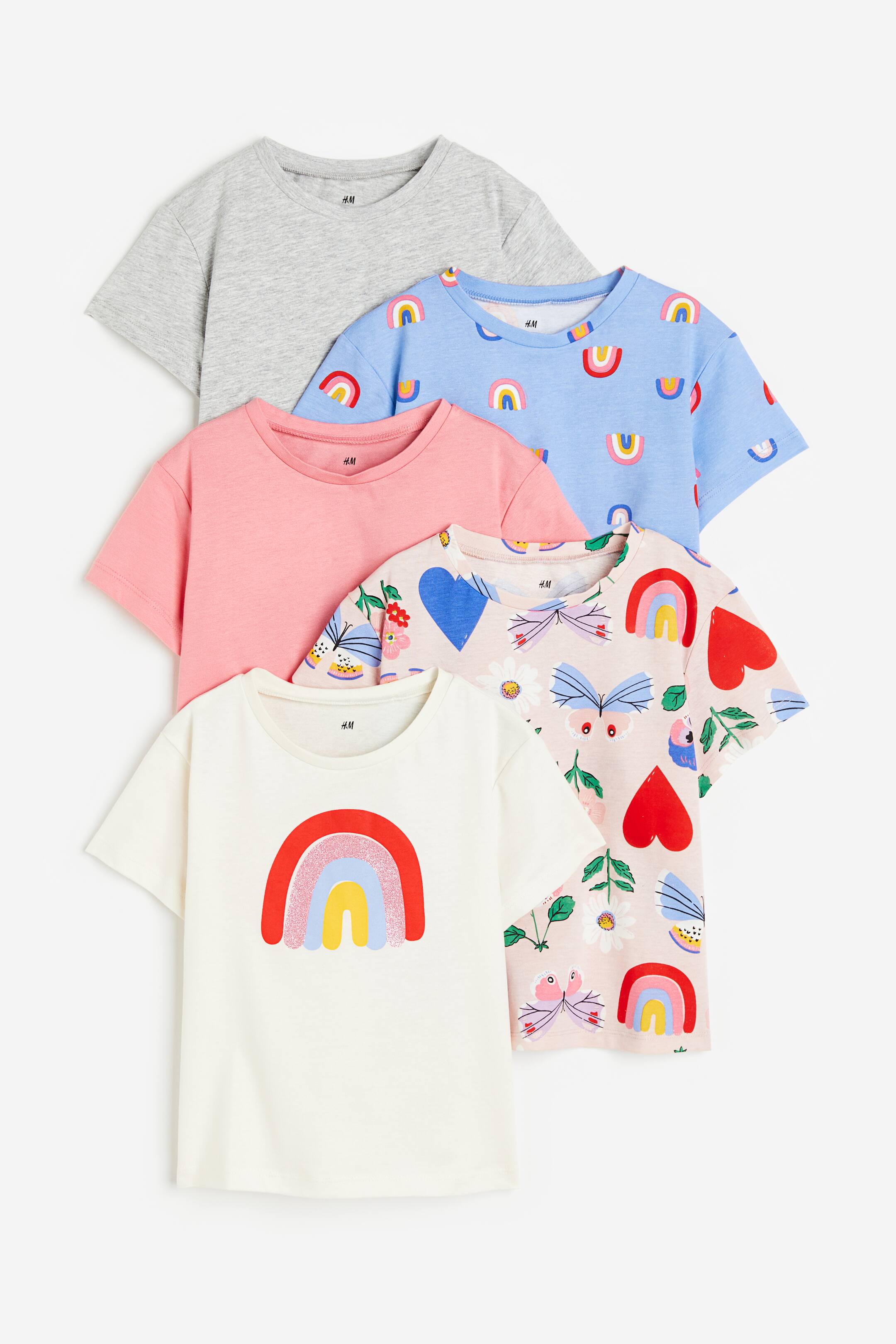 View larger image: 5-pack printed jersey tops - Light pink/Rainbows - Kids | H&M HK 1