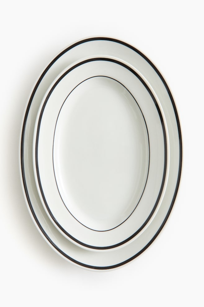 Porcelanowy półmisek 2-pak - Biały/Czarny/Biały/Niebieski/Biały/Czerwony - 1