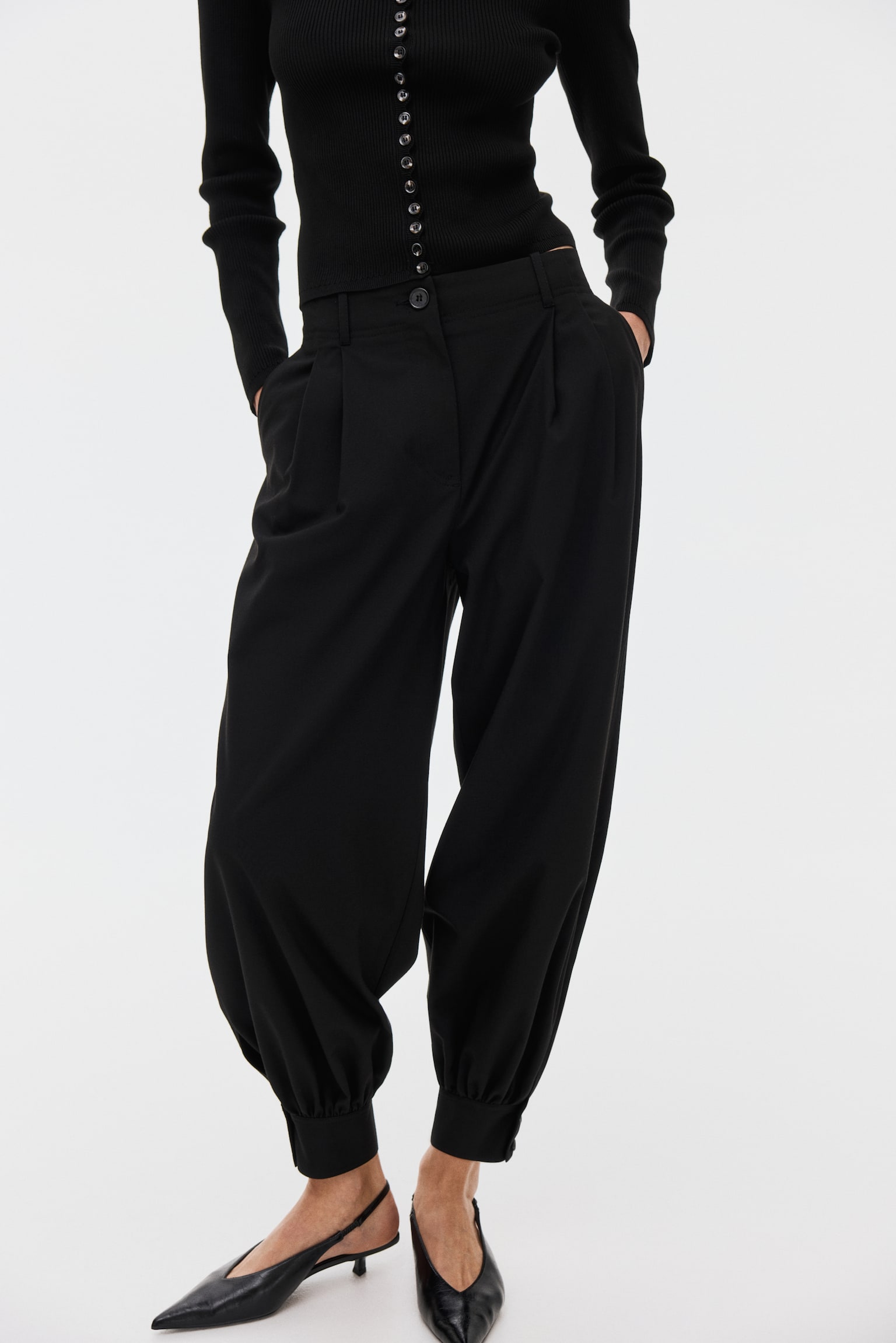 Balloon-leg trousers - Black/Dark brown - 3