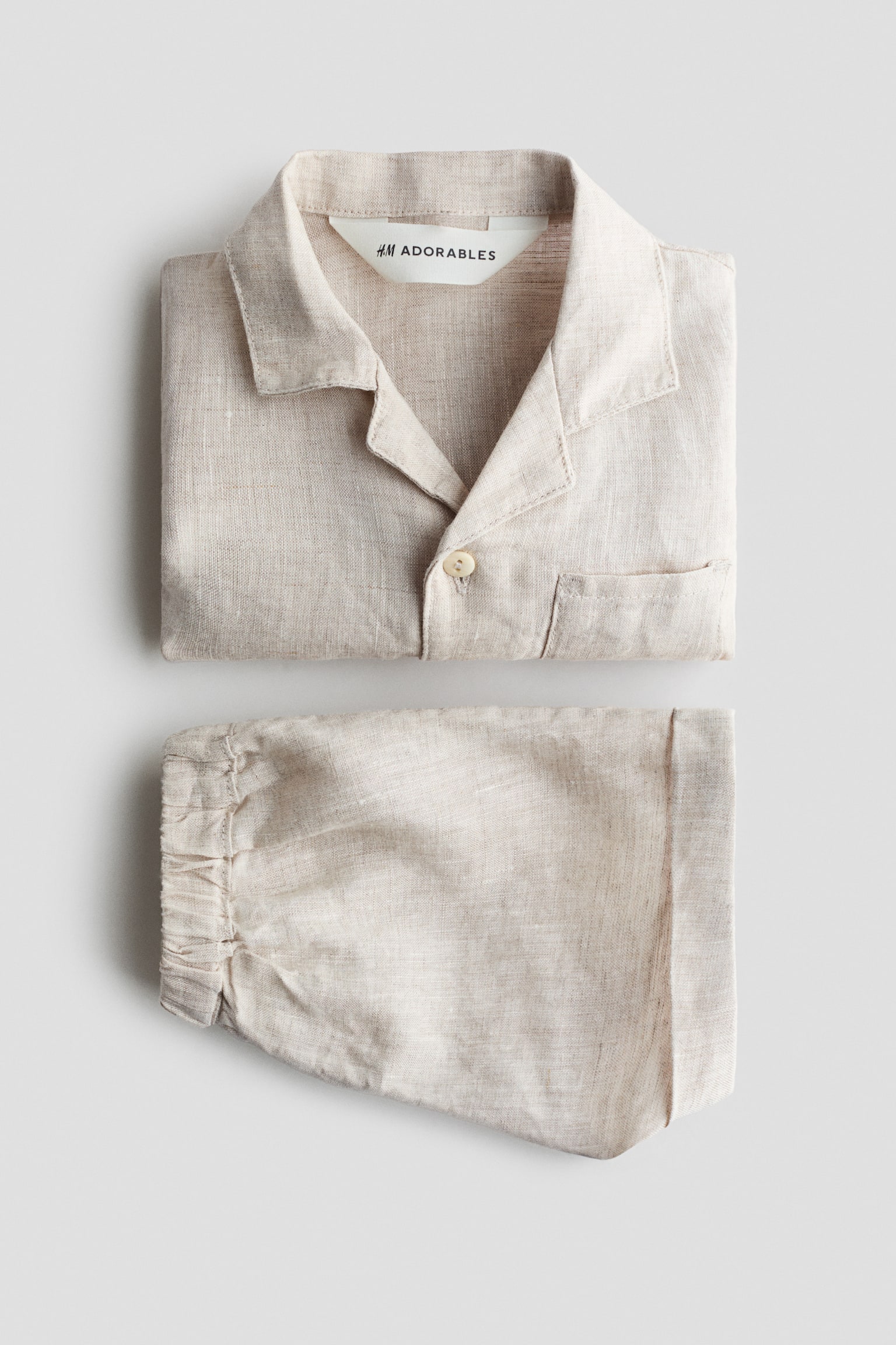 2-piece linen set - Light beige/Brown - 2