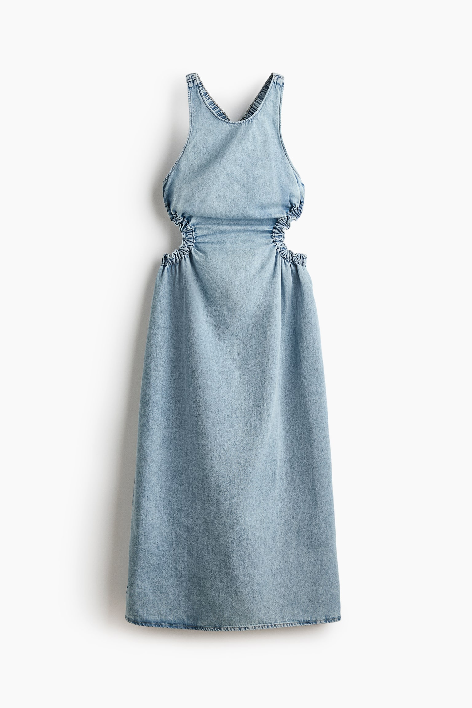 Maxikjole med åben ryg - Lys denimblå/Sort/Lys beige - 1