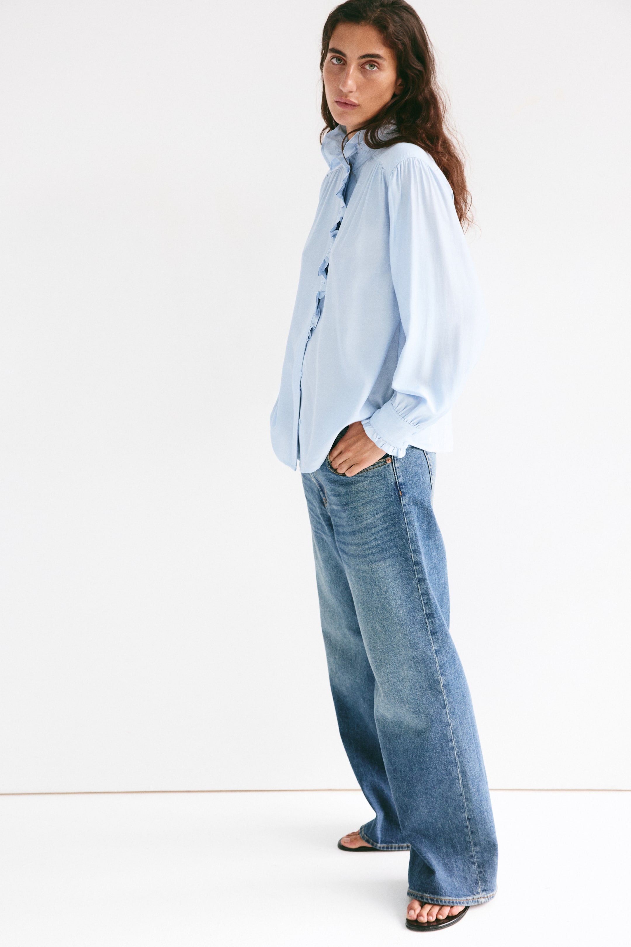 Ruffled Button-Front Blouse
