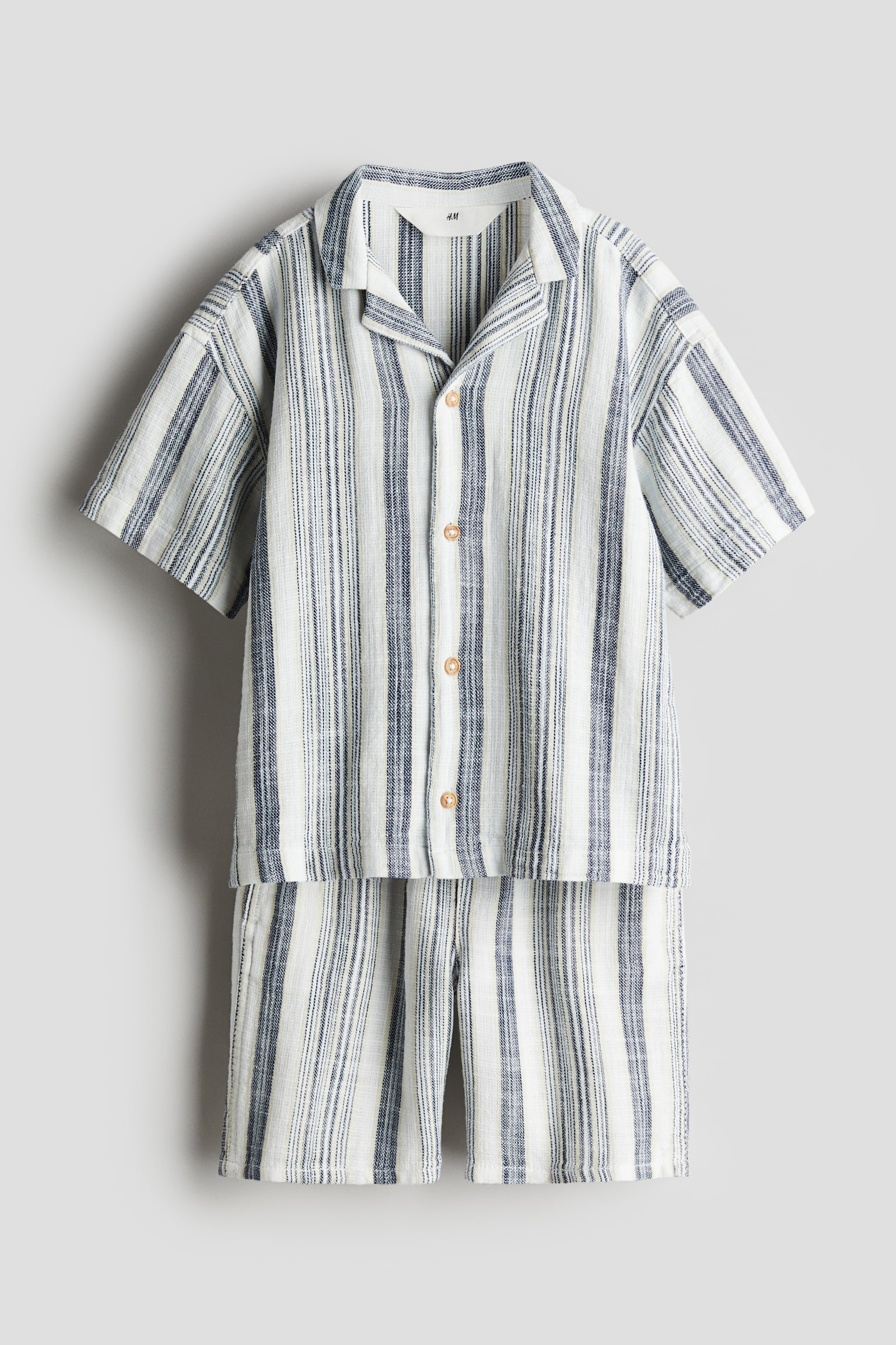 Shirt & Shorts Set - White/Blue stripe/Light beige - 2