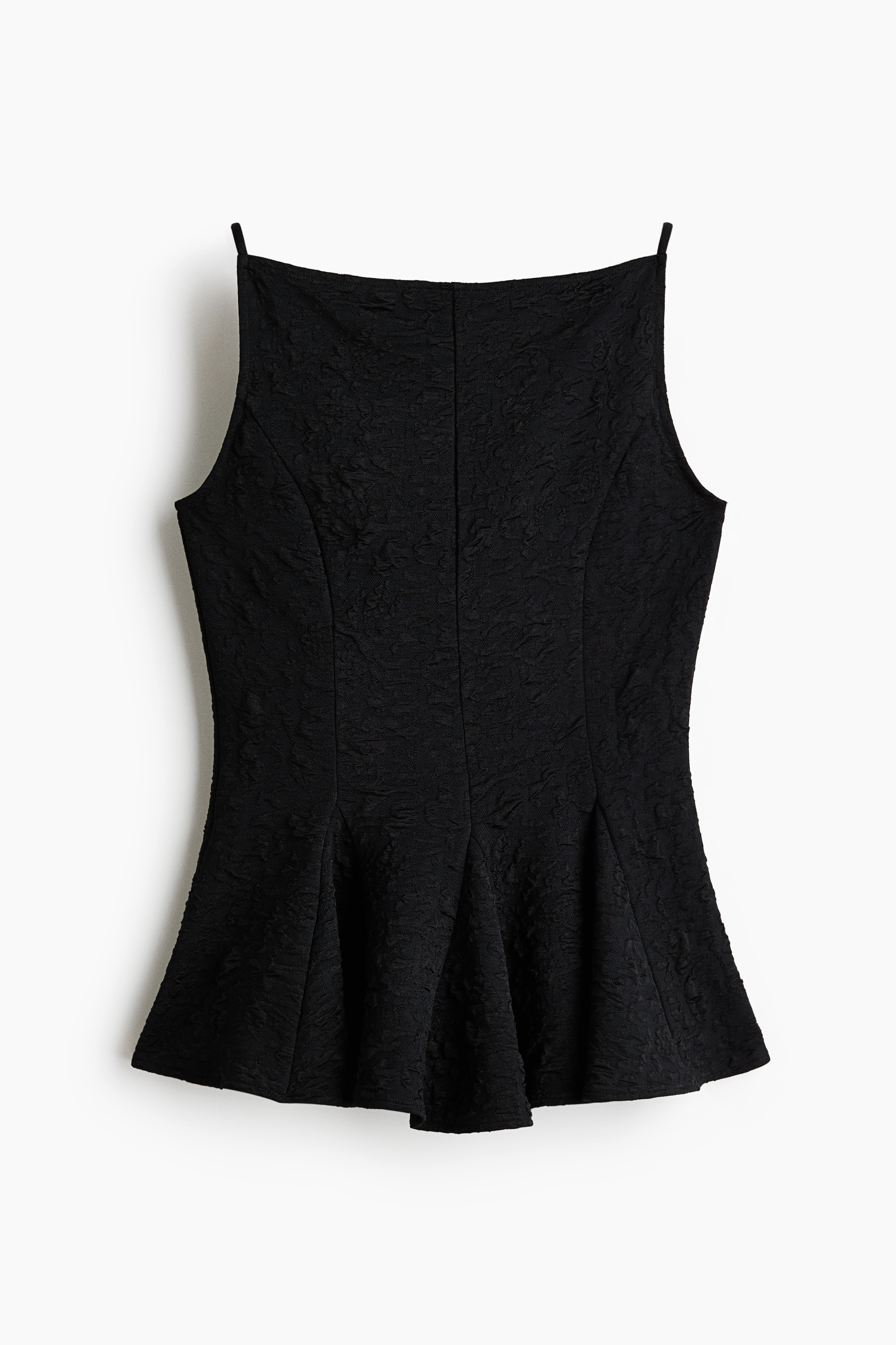 Textured peplum top - Black/Light beige