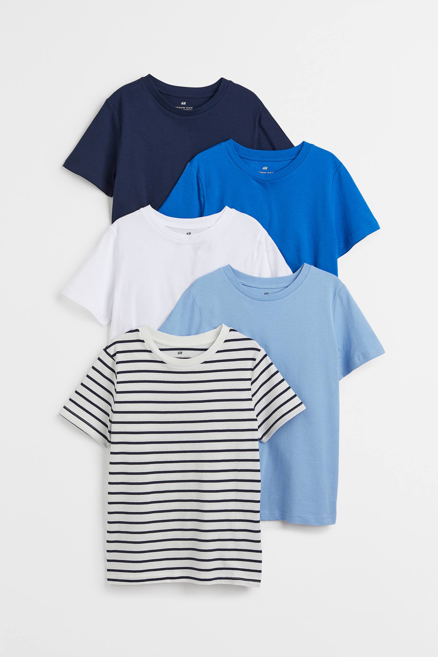 5-pack T-shirts - White/Dark red/Khaki green/White/Light grey/White/Dark grey/Patterned