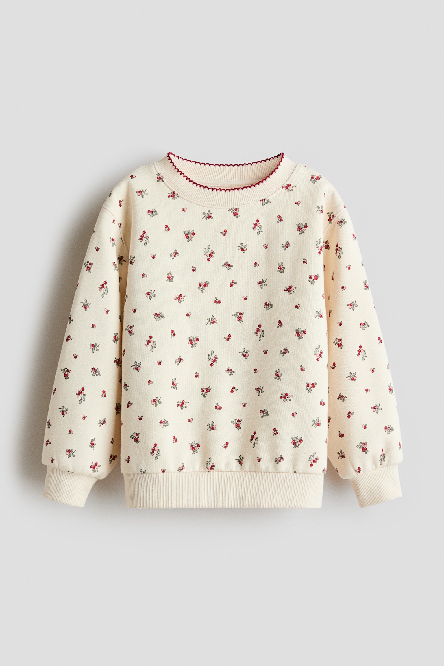 Sweatshirt med tryk og børstet inderside - Lys beige/Tyttebær/Creme/Sløjfe/Beige/Leopardmønstret/Lys rosa/Blomstret/Lys rosa/Rådyr/Creme/Kat/Lys rosa/Heste/Lys beige/Enhjørning/Rosa/Bear Academy/Rosa/Jordbær/Lys rosa/Enhjørninger