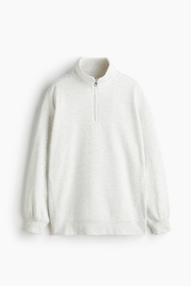 Half-Zip Sweatshirt - Light gray melange/Dusty emerald green - 1