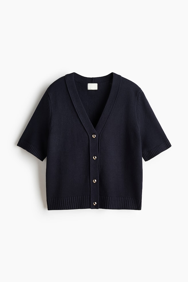 Short-sleeved cardigan - Navy blue/Bright red/Light beige - 1