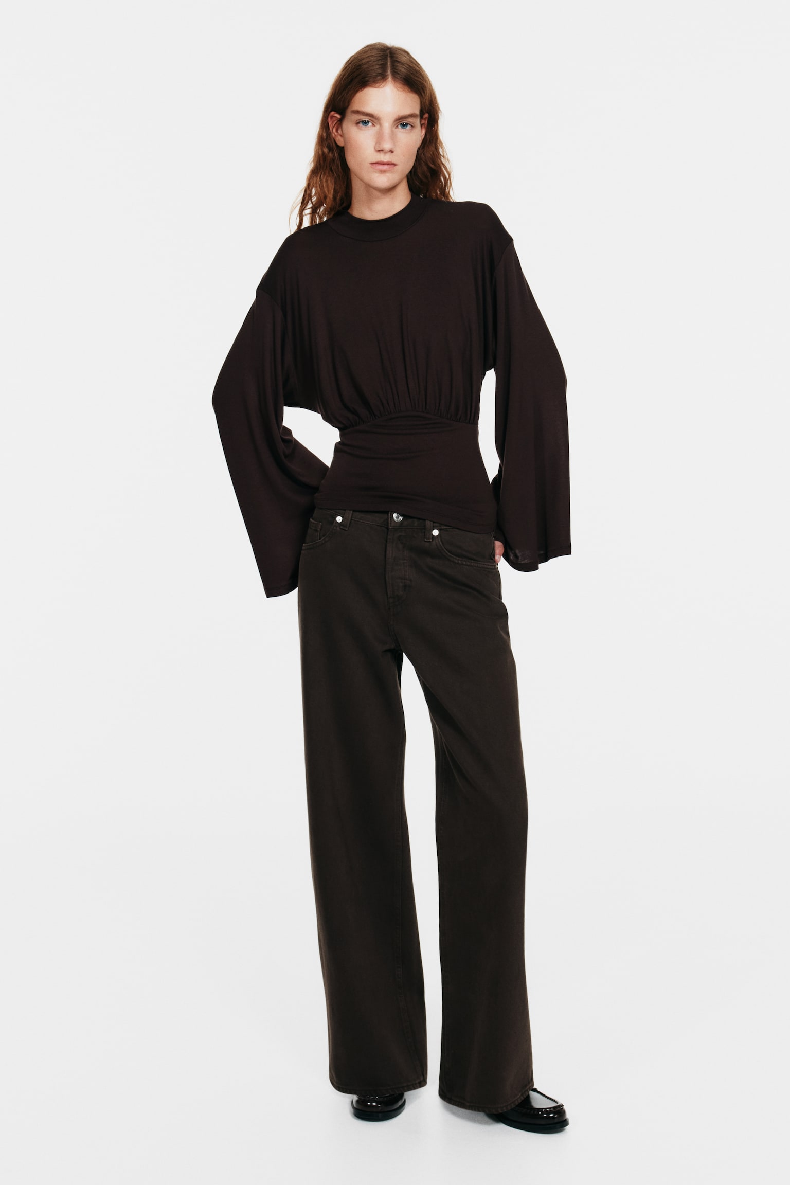 Draped jersey top - Dark brown/Black - 4