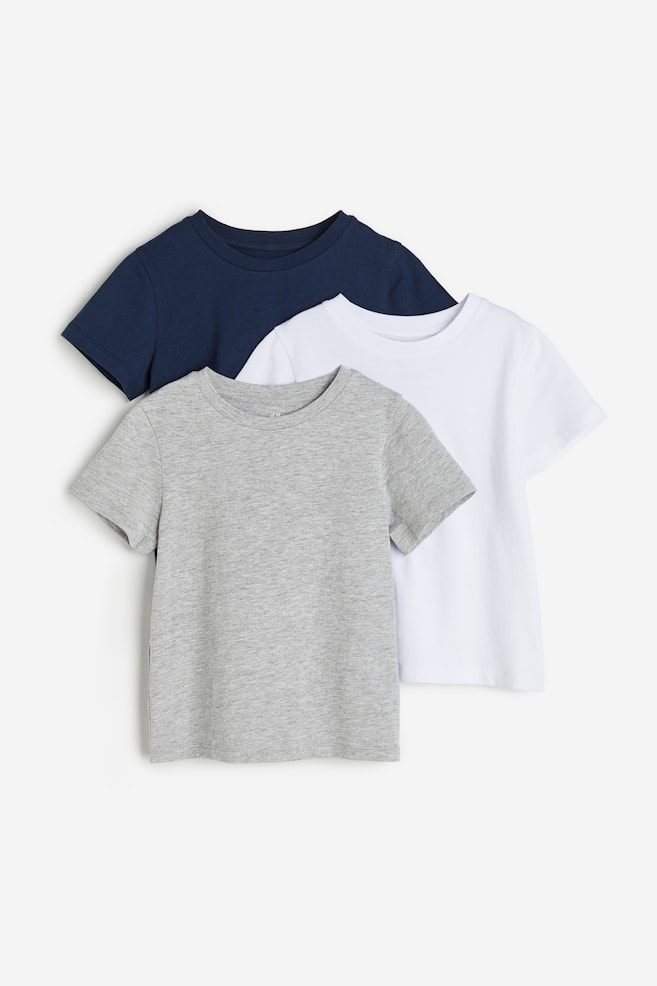 3-pak T-shirt - Marineblå/Hvid/Gråmeleret/Hvid/Gul/Stribet/Klar blå/Mørkegrå/Orange/Turkis - 1