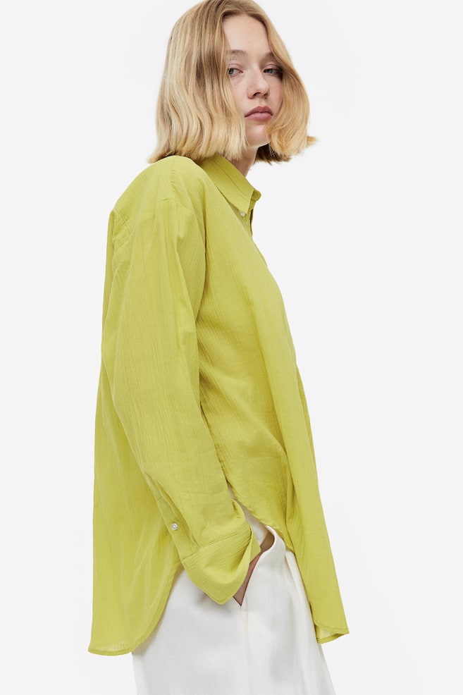 Oversized, crinkled skjorte - Gulgrøn - 4