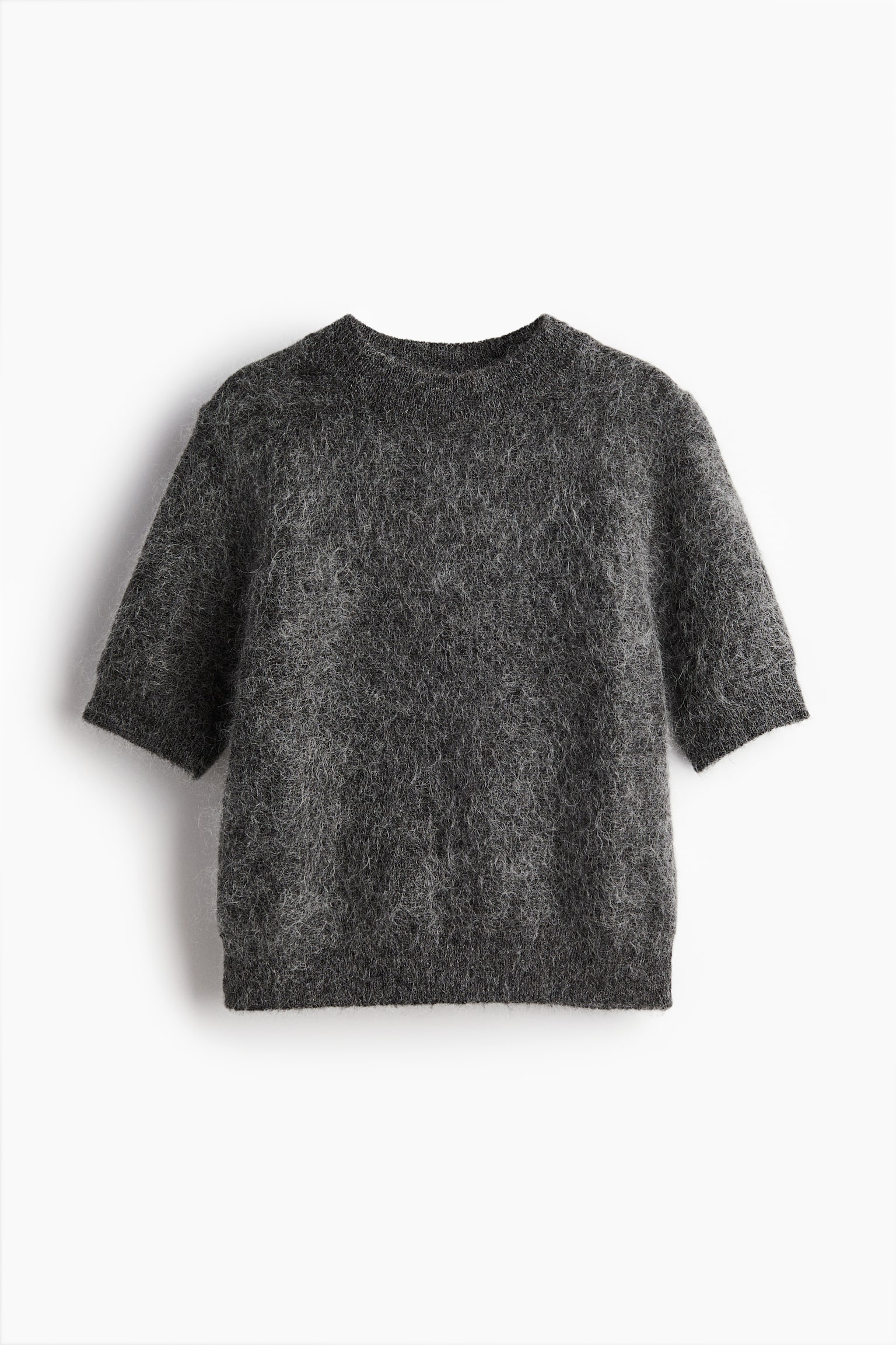 Short-sleeved mohair-blend top - Dark grey marl/Cream/Dark brown - 2