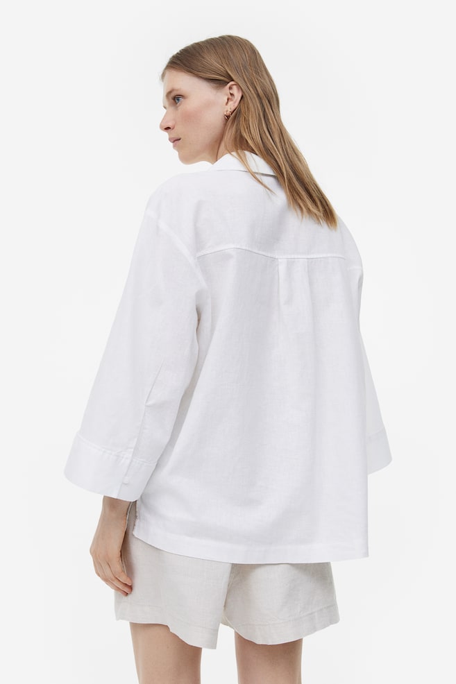 Linen-blend popover shirt - White/Black - 7