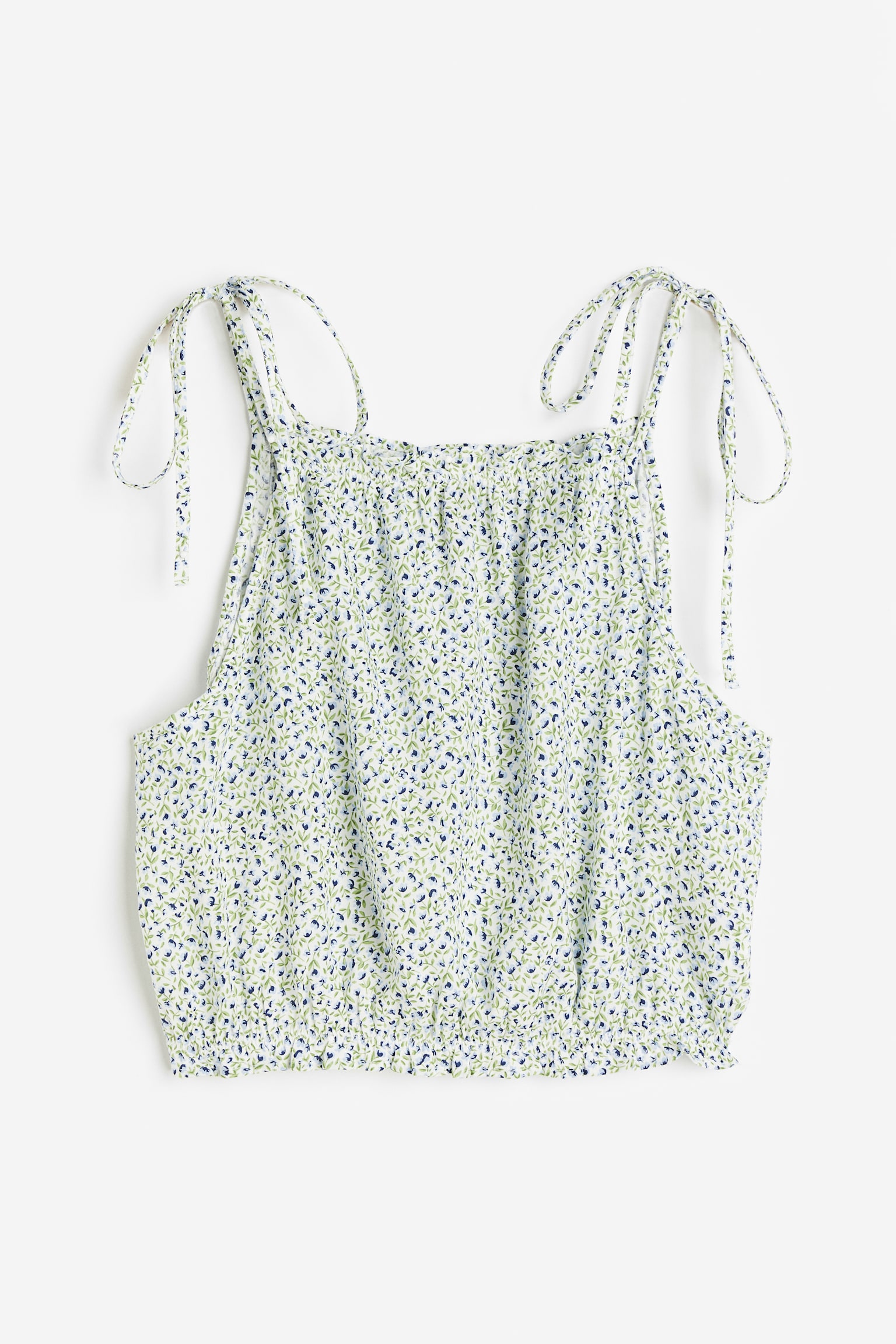 Tie-strap frill-trimmed top - Light green/Floral/Black/White - 1