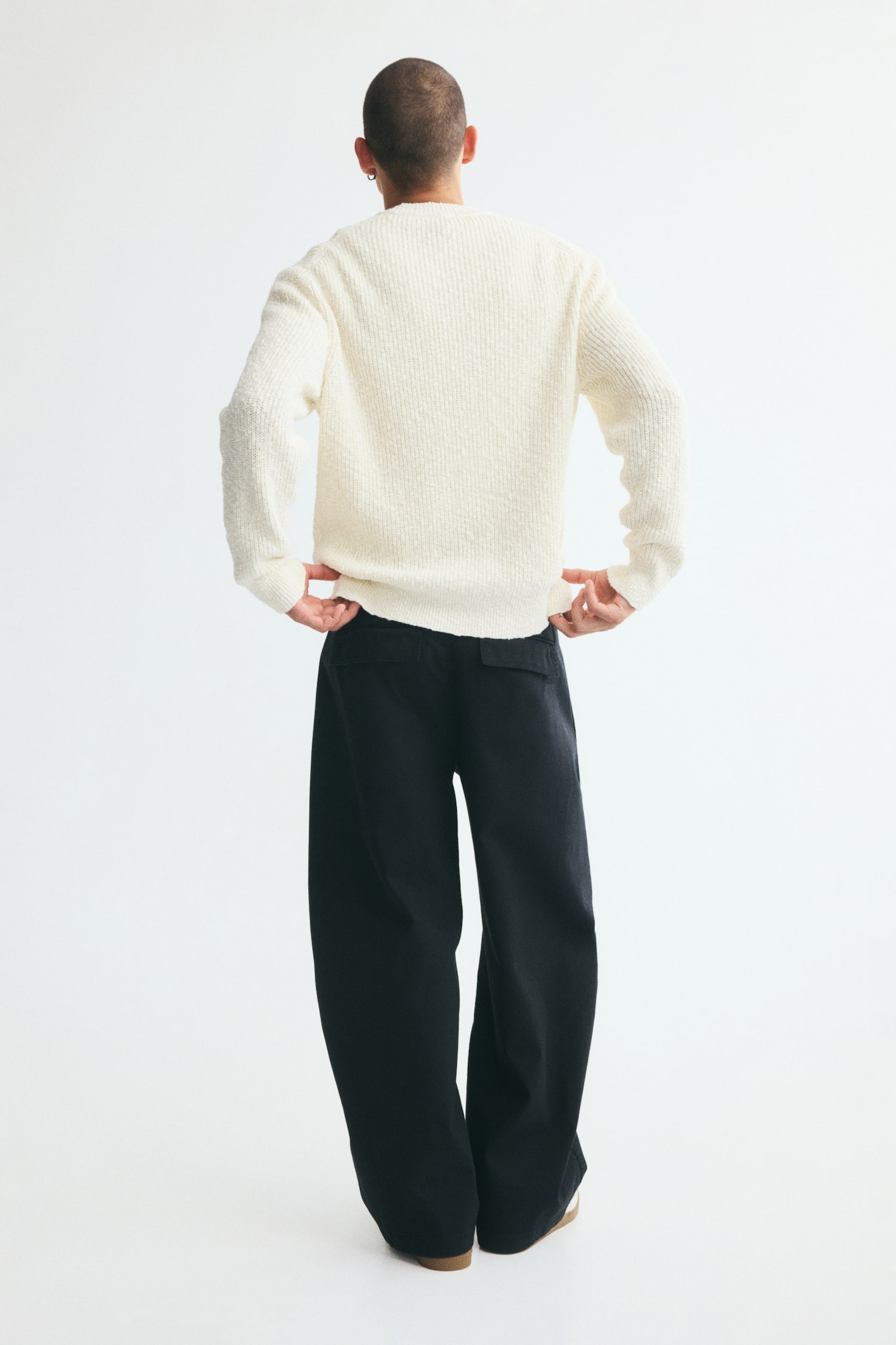 Мужской свитер H&M Relaxed-Fit Bouclé-Knit Cotton, цвет: Кремовый — фото 6