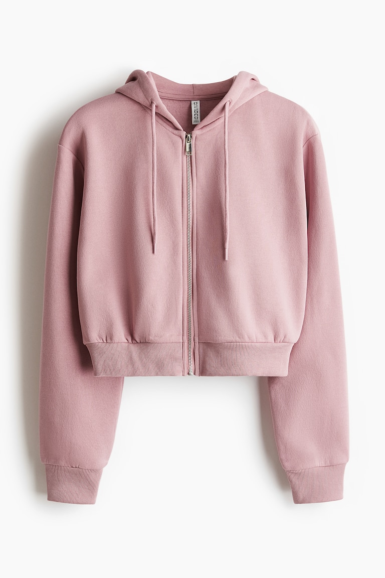 Women's Light gray melange Short Hooded Sweatshirt Jacket H&M US