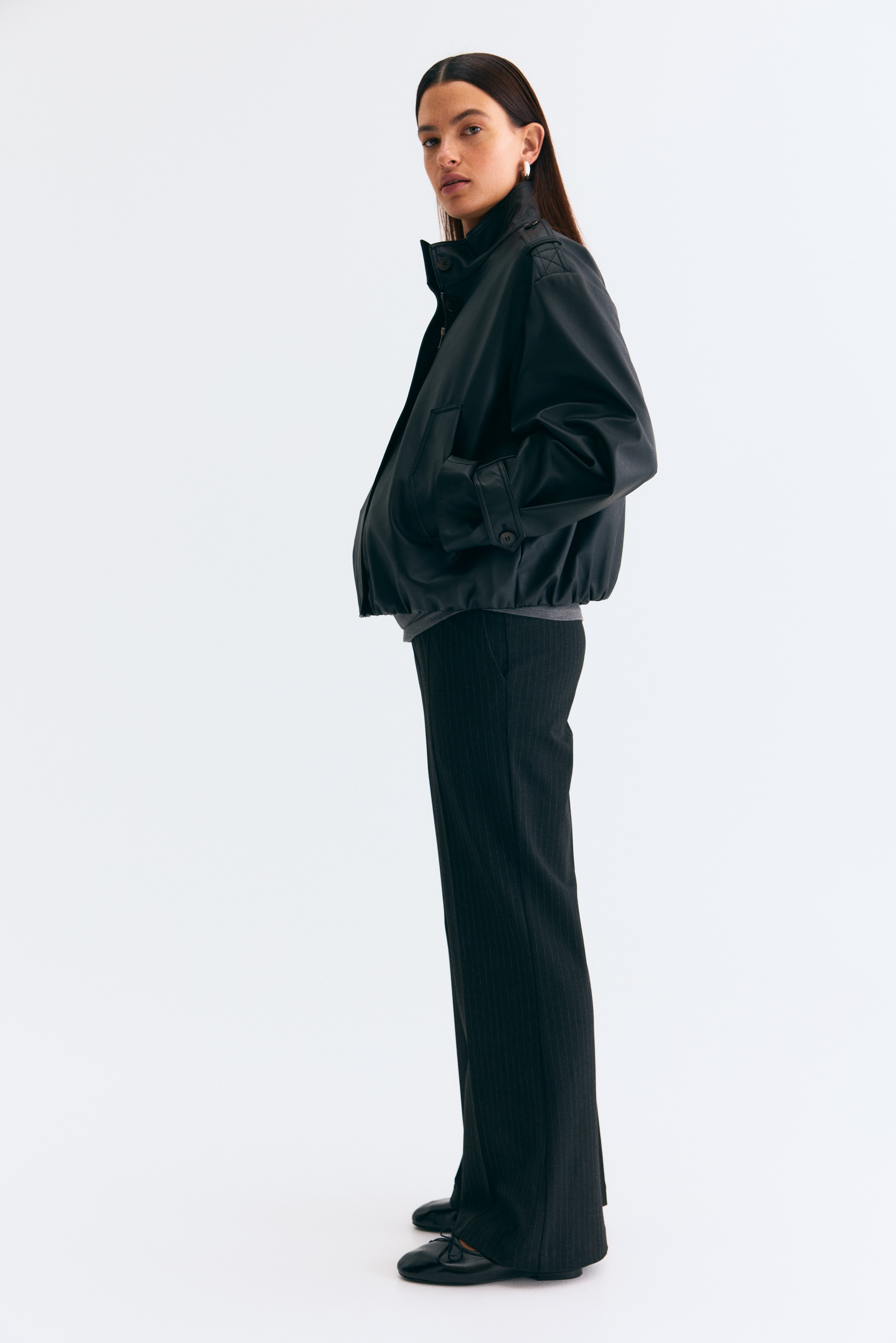 MAMA Παντελόνι bootcut - Σκούρο γκρι/λεπτές ρίγες/Μαύρο