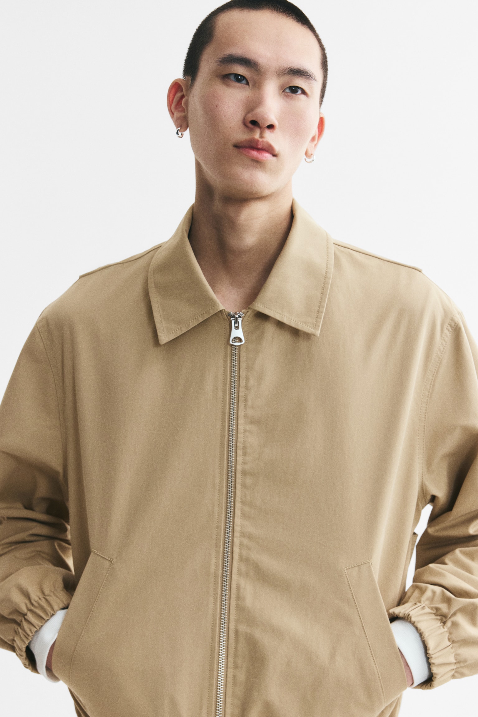 Cotton Jacket with Collar - Beige/Bright red/Black/Navy blue - 1