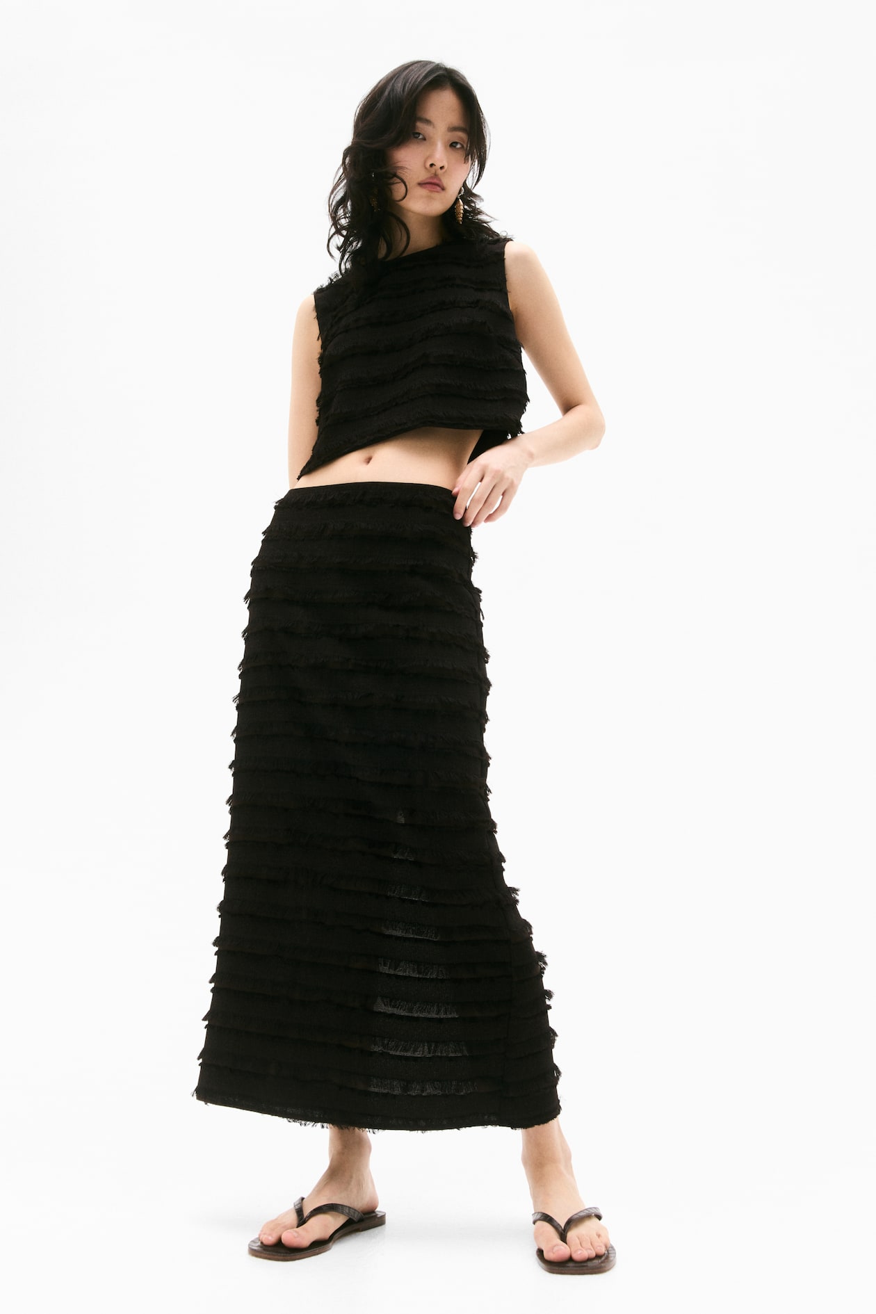 Fringe-Trimmed Midi Skirt Dark brown Ladies H&M US