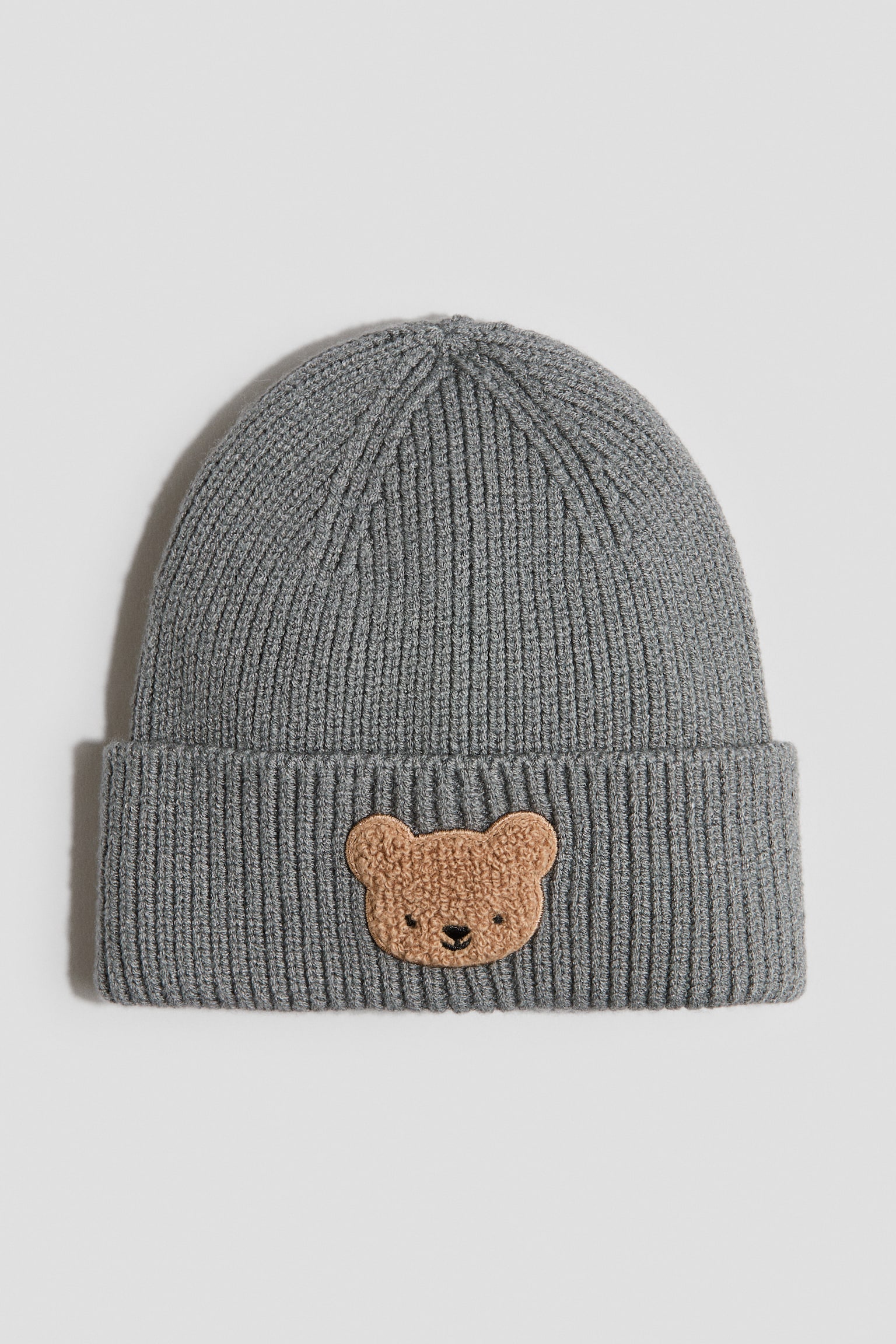 Appliquéd beanie - Grey/Teddy bear/Brown/Light pink
