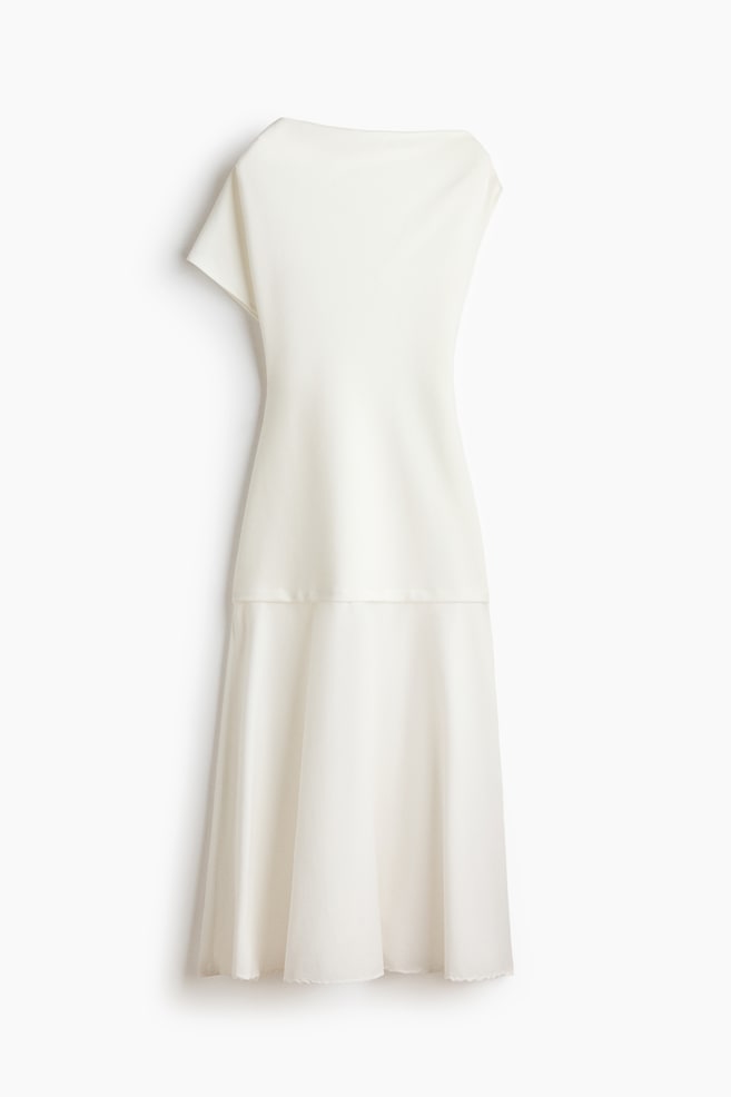 Vestido asimétrico en tejido dual - Crema - 1