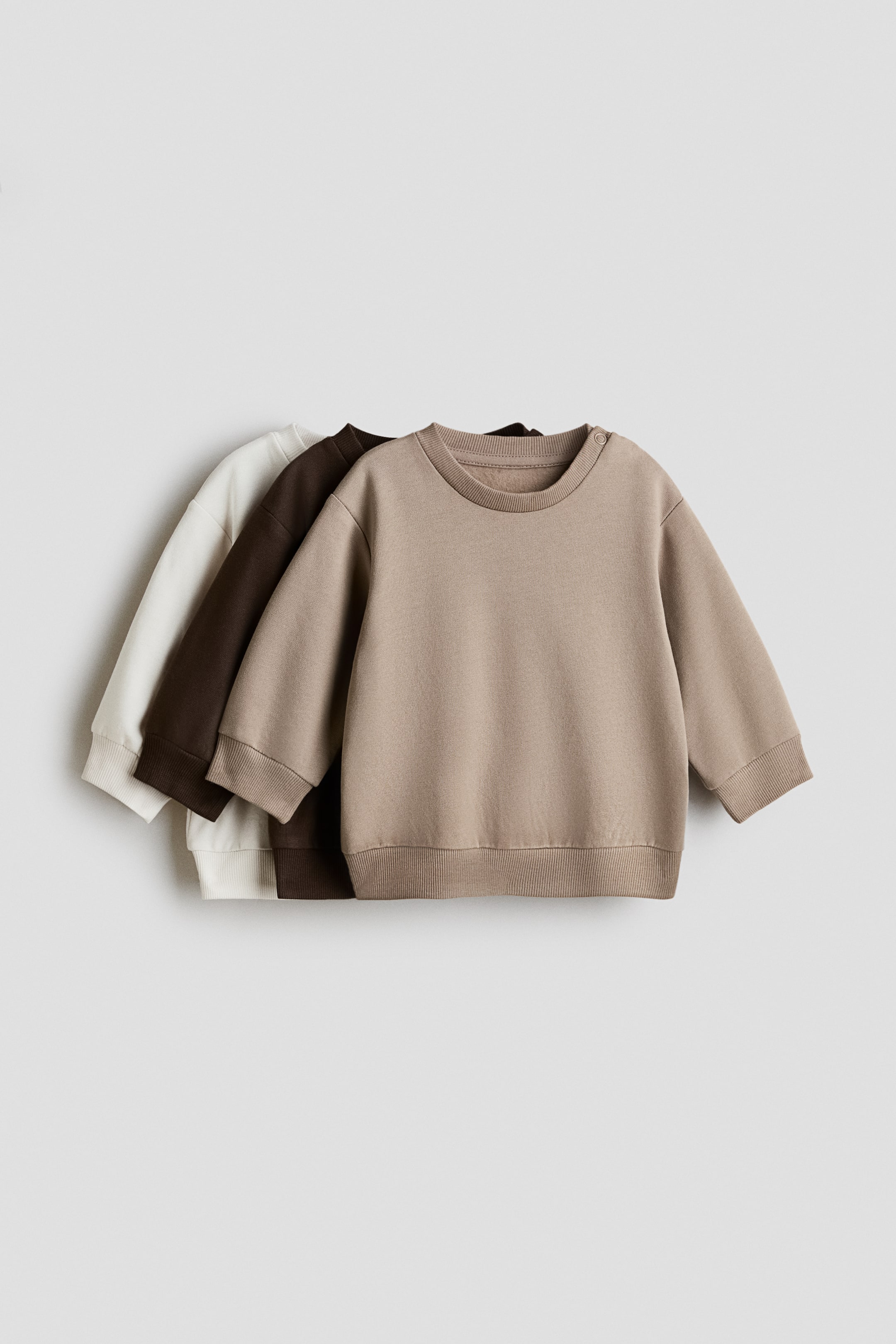 View larger image: 3-pack cotton sweatshirts - Beige/Dark brown - Kids | H&M SG 1