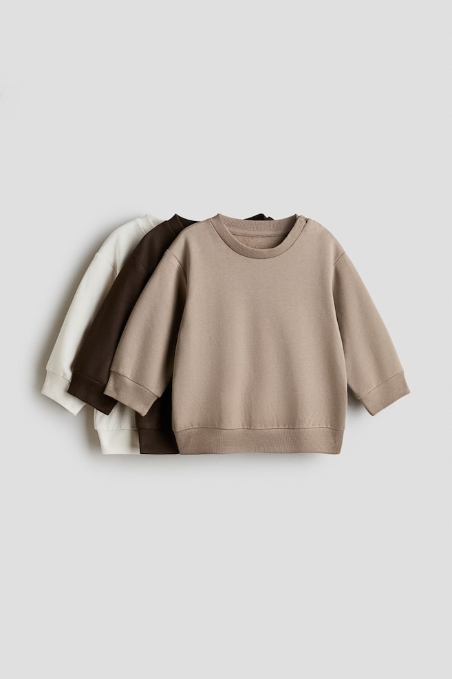 3-pack Cotton Sweatshirts - Beige/dark brown/Beige/black/Light green/gray/Dusty green/dark blue - 1