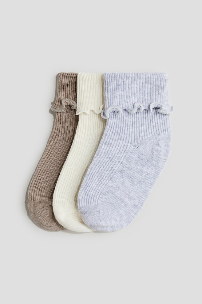 3-pack overlocked foldover socks - Mole/Grey - 1
