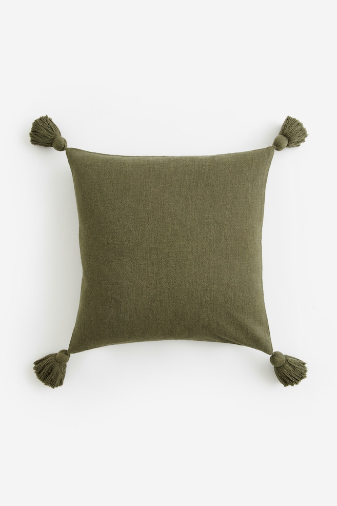 Tasselled cushion cover - Dark green/Light beige/Dark beige/Light khaki green/dc - 1