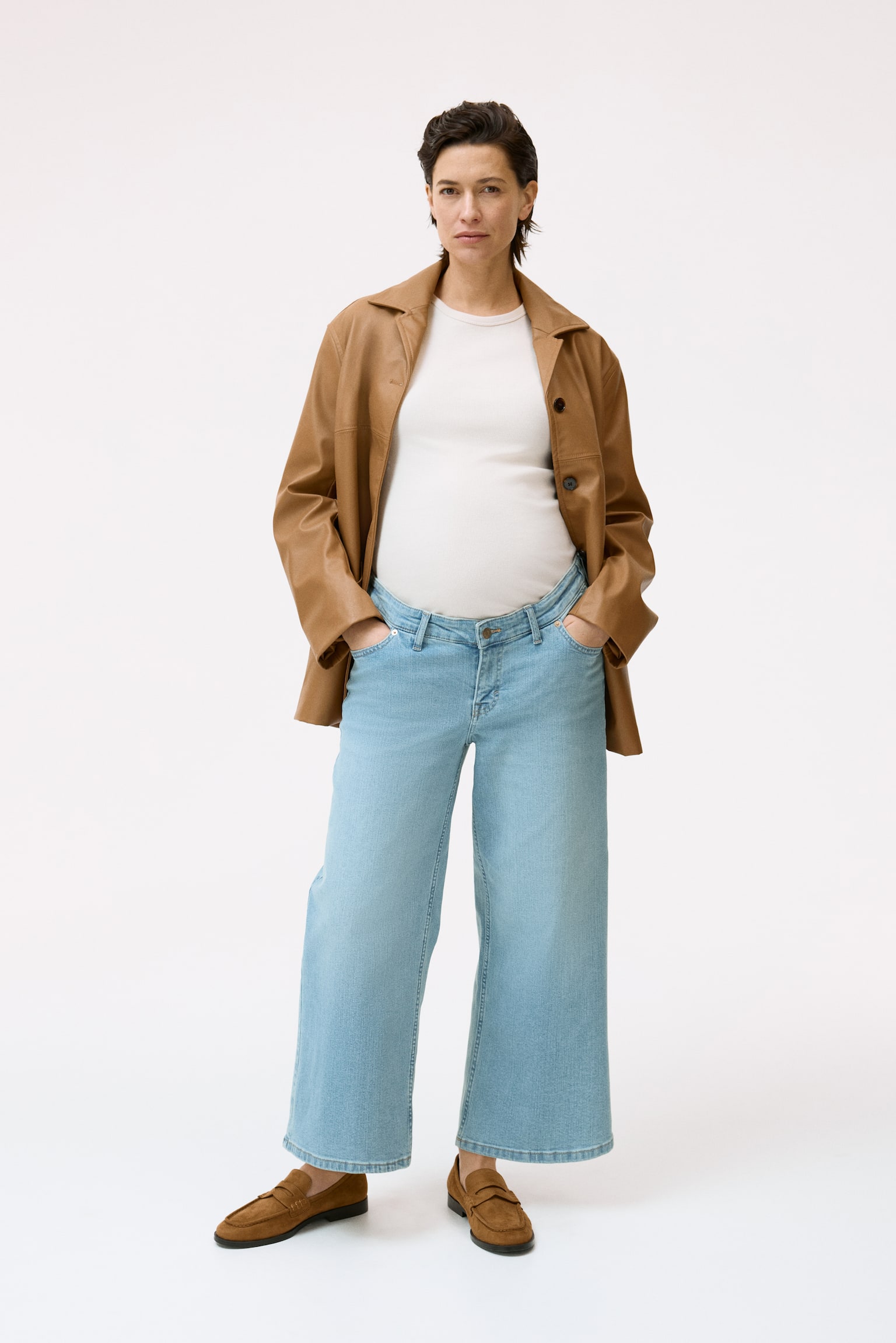 MAMA Wide Low Waist Ankle Jeans - כחול ג'ינס בהיר/כחול ג'ינס כהה/כחול ג'ינס - 1