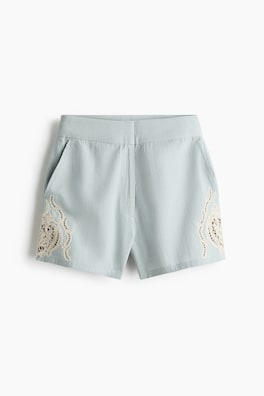 Shorts i linmix med broderie anglaise