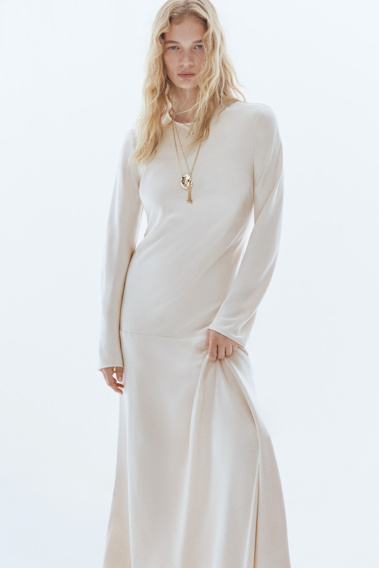 Sukienka z odkrytymi plecami i wiązaniem - Jasnobeżowy/Oliwkowy - 3