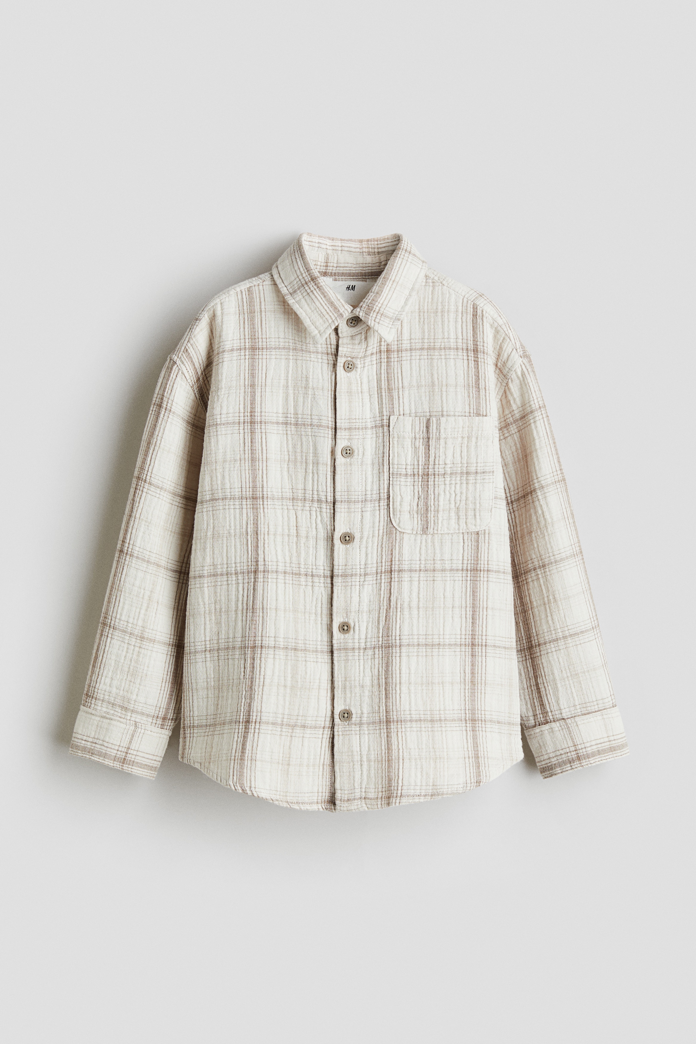 Cotton muslin shirt - Light beige/Checked