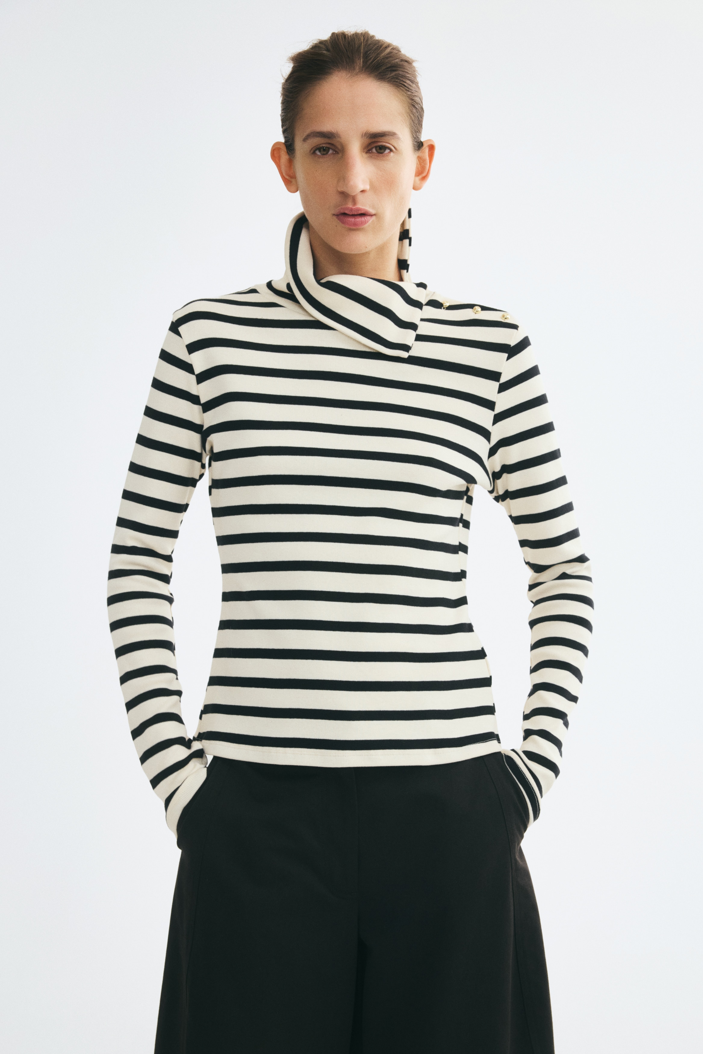 Button-Detail Mock Turtleneck Top thumbnail 2
