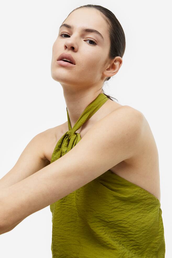 Halterneck dress - Olive green/Black/Light beige/Leopard print - 3