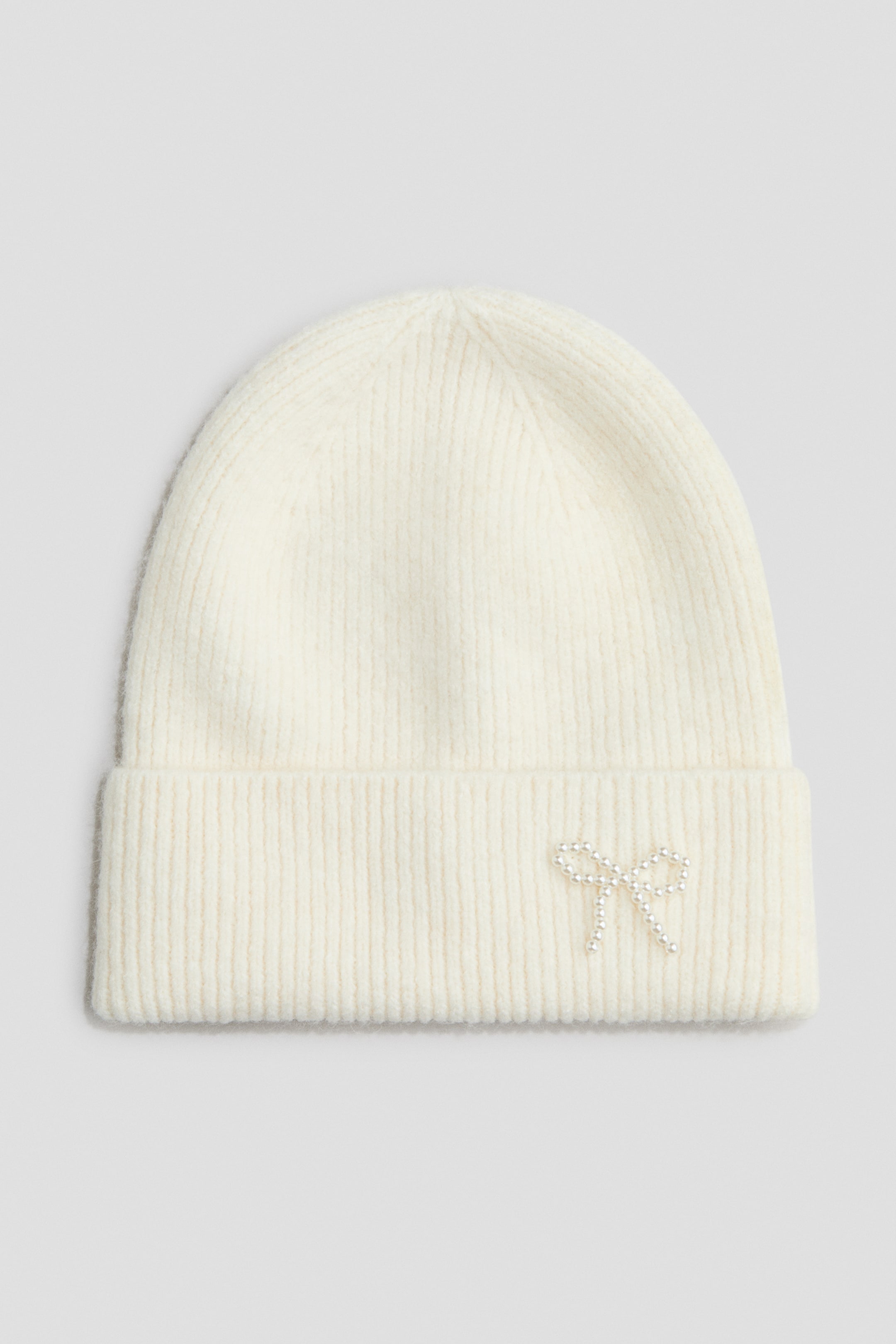 View larger image: Embellished rib-knit beanie - Cream/Bow - Kids | H&M 1