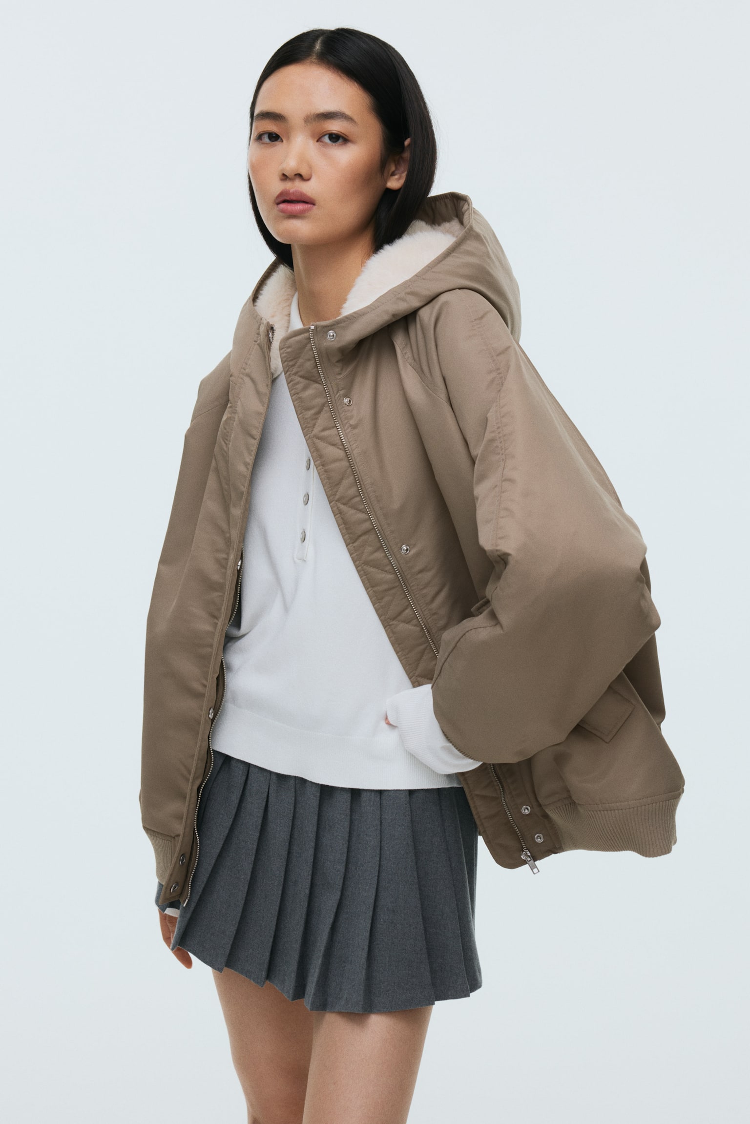 Oversized bomber jacket - Beige/Dark grey - 6