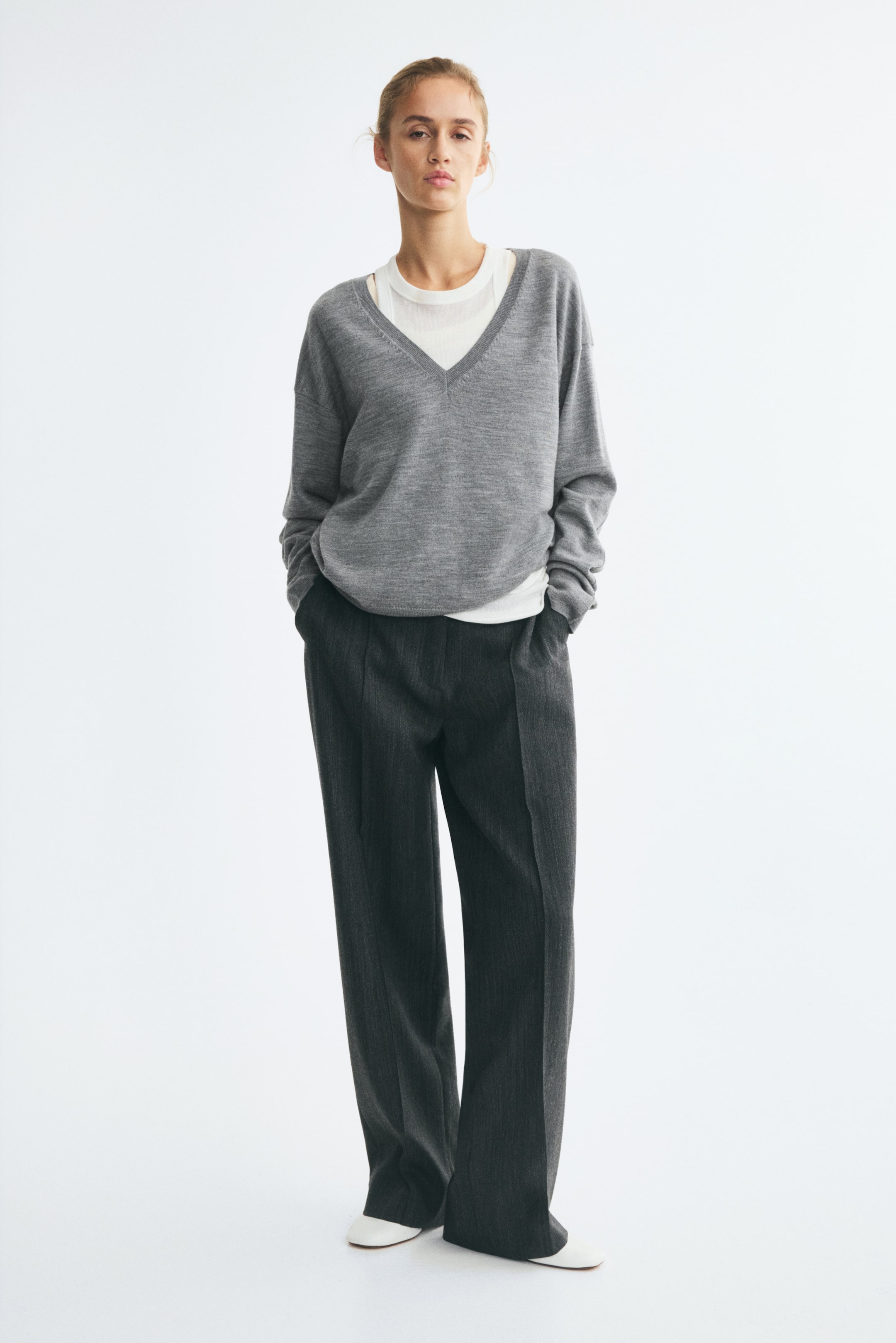 View larger image: V-neck wool jumper - Grey marl - Ladies | H&M 1